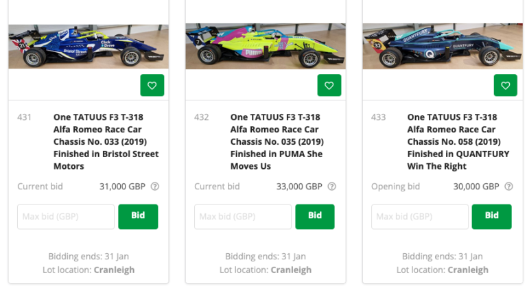 W Series assets on offer in online auction