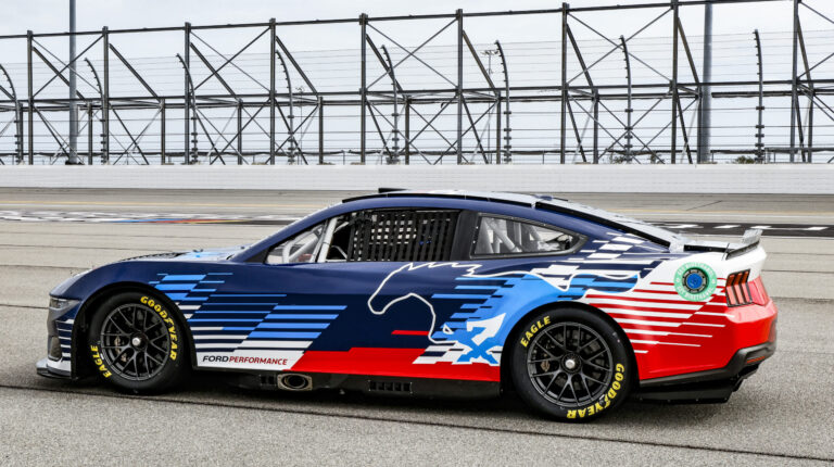 FEATURE: How additive manufacturing helped accelerate the Mustang Dark Horse Cup car development 2024 NASCAR Ford Mustang Dark Horse undergoes wind tunnel submission testing.