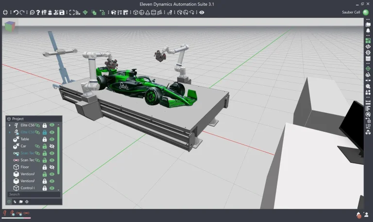 A computer measurement display of a racing car and its components.