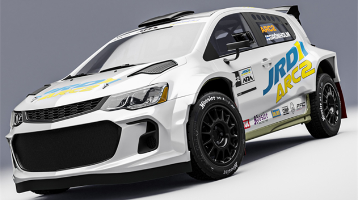 Horse Powertrain to supply engine for USA-built ARC2 rally car, shown here in white, against in white and grey indoor background.