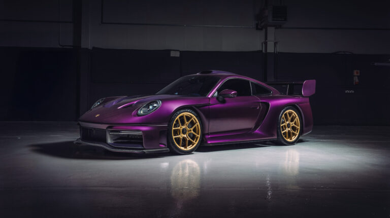 The RML Group's GT Hypercar, shown in profile and in a 'storm purple' color