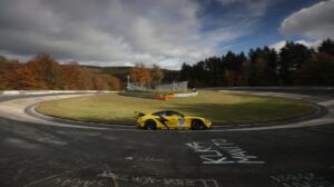 The Xiaomi SU7 Ultra all-electric prototype on a turn at the Nürburgring Nordschleife