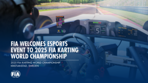 A view from a karting cockpit with FIA logo placed on top of the image