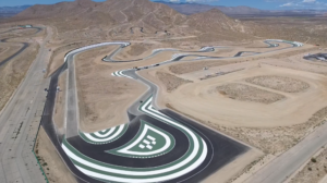 An aerial shot of the Willow Springs International Raceway and its surrounding dry desert landscape
