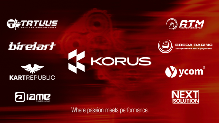 Korus Group unites top Italian racing brands A black and red background with brand logos for the eight companies that make up the Korus Group