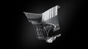 One of the 13 carbon fibre reinforcement elements used by Red Bull Advanced Technologies to improve torsional rigidity in the restoration of the Type 964 chassis for Cabriolets and Targas reimagined through Singer’s Classic Turbo services.