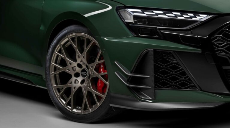 The Pirelli P Zero R on a green Audi RS 3 Competition Limited