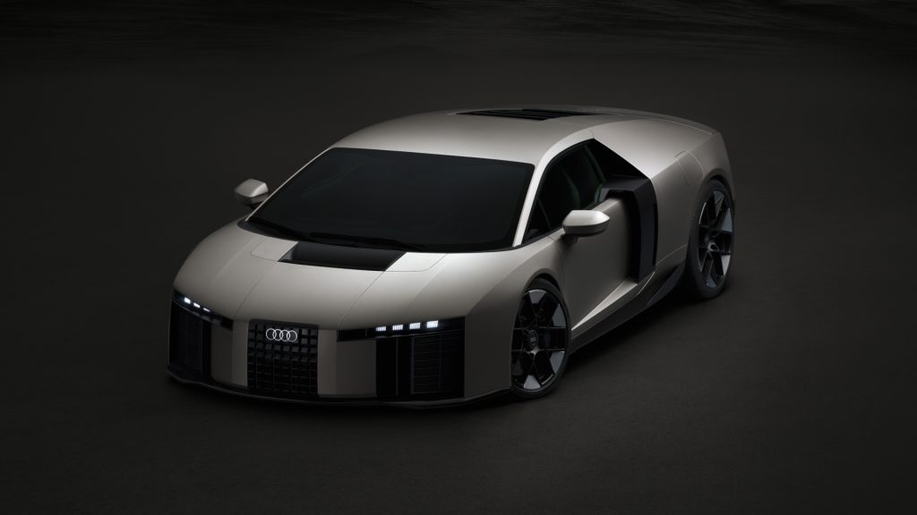 Titanium, static studio shot, exterior, three-quarter front view of the Audi Nuvolari.