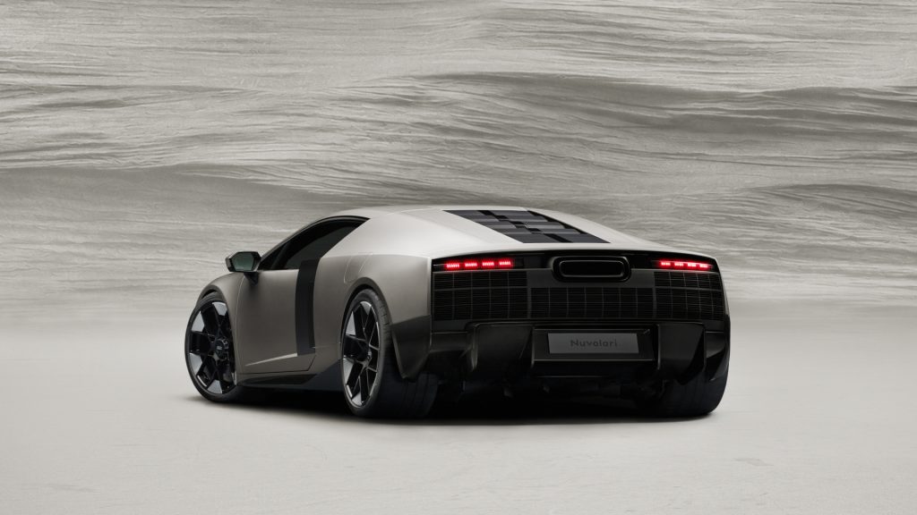 Titanium, static studio shot, exterior, rear three-quarter view of the Audi Nuvolari.