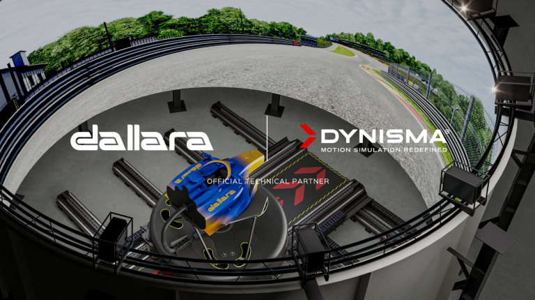 Dallara appoints Dynisma as technical partner in multi-simulator agreement A Dynisma DMG‑360XY simulator with the Dynisma and Dallara company logos superimposed on the top.
