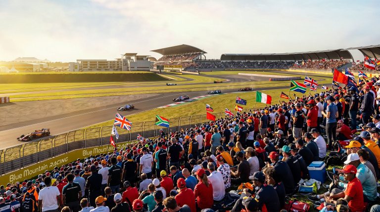New Cape Town circuit planned to bring F1 back to South Africa Artist render of the proposed Cape Town motorsport race track and accompanying facilities on a sunny day, with spectators in the stands.