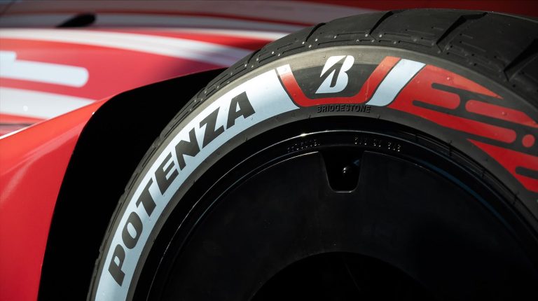 Formula E selects Bridgestone as sole tire supplier The Bridgestone Potenza Gen4 tire on a racing car.